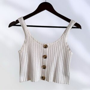 H&M Cream Ribbed Button-Front Crop Top